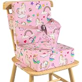Booster Seat for Kitchen Chair with Backrest, Removable, TPU Waterproof | Non-Slip Toddler Booster Seat for Dining Table with 3 Adjustable Straps &amp; 3 Piont Harness, Unicorn, Suitable for Family Meals