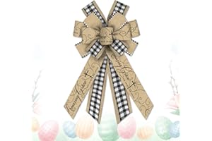 Estivaux Large Religion Bows for Wreath, Wedding Church Wreath Bows Black White Buffalo Plaid Bows Religion Cross Craft Burlap Bows for Front Door Easter Baptism Christmas Party Decorations