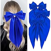 Loqpol 3 PCS Silky Satin Hair Bows, Oversized Long Tail Bows with Barrette Clips, Coquette Hair Accessories for Women and Girls (Royal Blue)