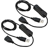 DFsucces USB Extension Cable 2Pcs with ON/Off Switch USB Male to Female Cable Support (Data and Power) for LED Desk Lamp, USB