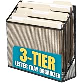 1InTheOffice 3 Tiers File Folder Organizer, Desk Sorter, Black Mesh