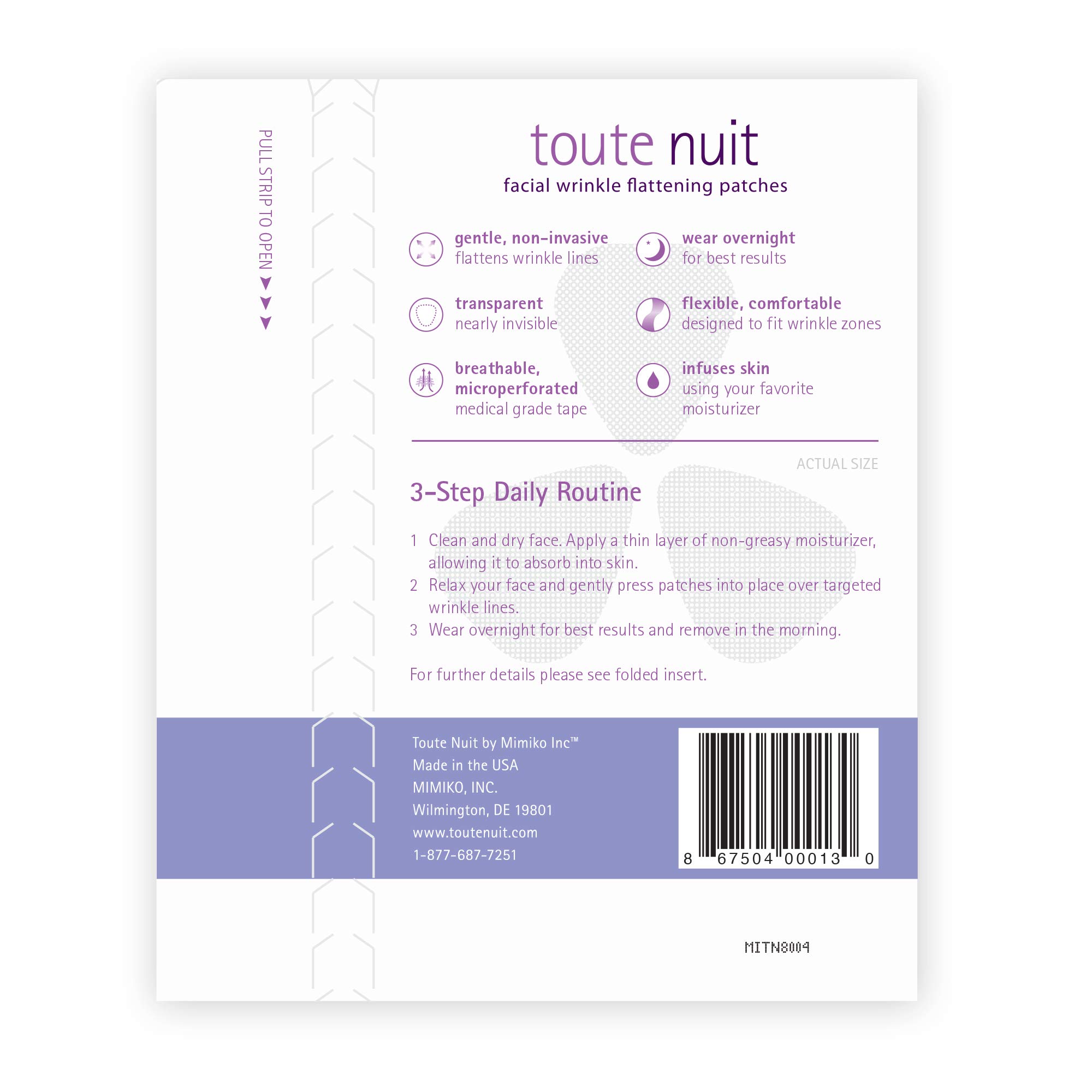 Toute Nuit Wrinkle Patches – Triangle – Face Tape for Forehead, Eyes & Lips – Hypoallergenic Anti Wrinkle Patches – 45 Count, Made in USA