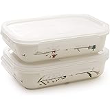 RACHEL BARKER Meadow Flower Porcelain Serve and Store Airtight Container Mix Set of 2, 14oz (RECTANGLAR)