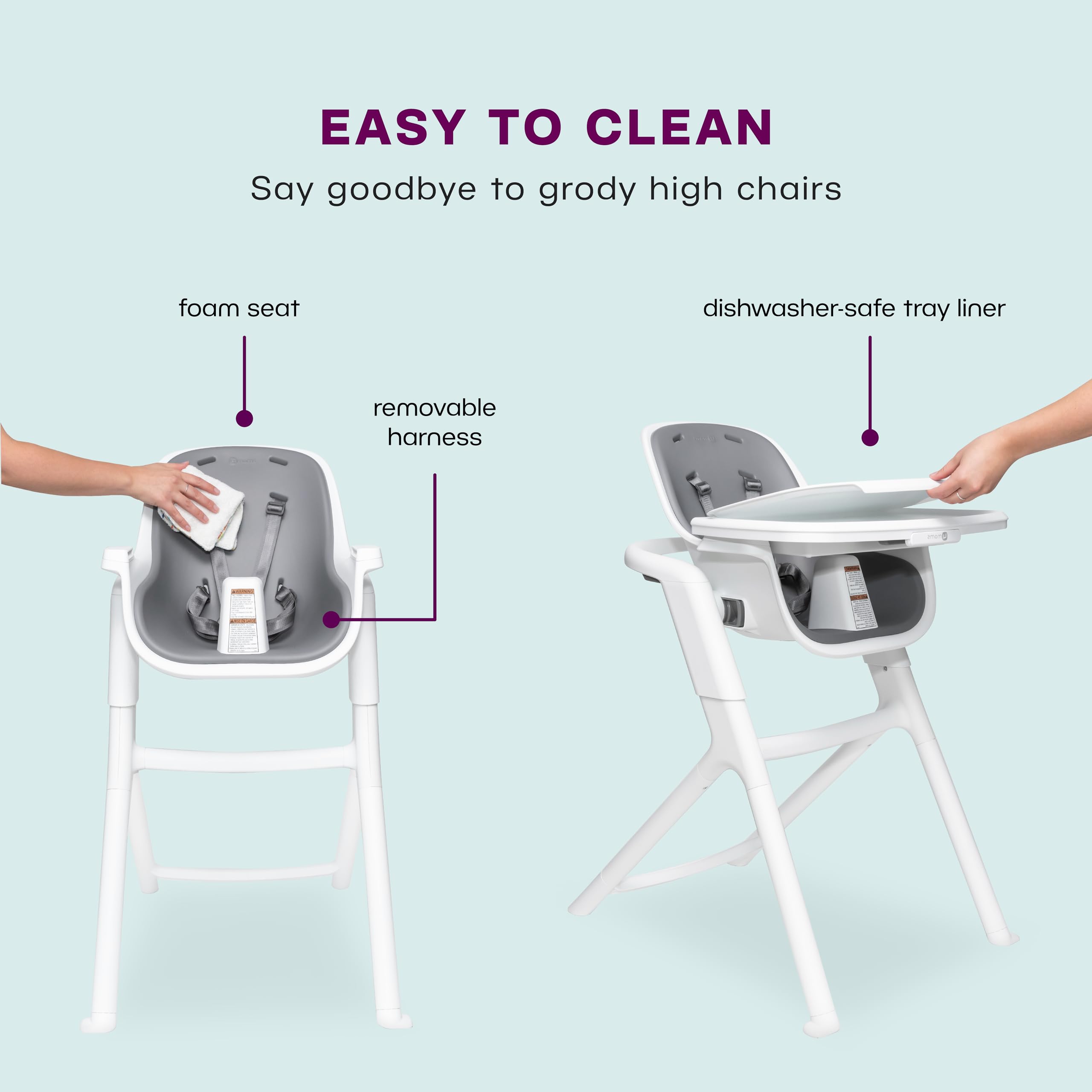 4moms Connect High Chair, One-Handed Magnetic Tray Attachment, White/Grey