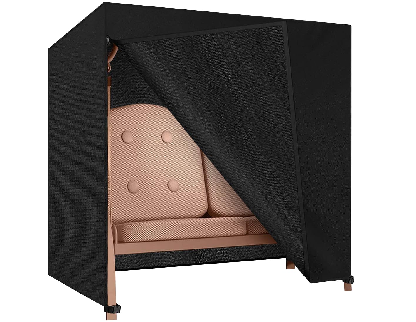 Dokon 2 Seater Garden Swing Covers Waterproof Heavy Duty Oxford Fabric Outdoor Swinging Chair Cover Windproof Anti-UV Patio Garden Hammock Cover with Zips (175x125x160cm) - Black