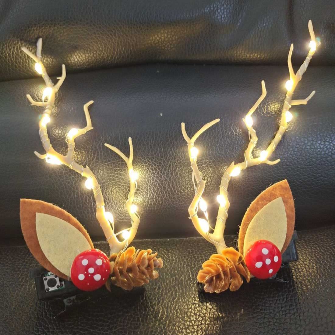 Prosy 2pcs LED Light up Antlers Headwear Glowing Hair Clips Christmas Hair Bands Party Decorative for Women and Girls (Yellow Lights)