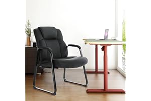 CLATINA Big Tall 500 LBS Wide Guest Chair Heavy Duty, Leather Side Reception Chairs with Sled Base and Armrest, Executive Office Desk Chair No Wheels for Meeting Conference Waiting Room Home, Black