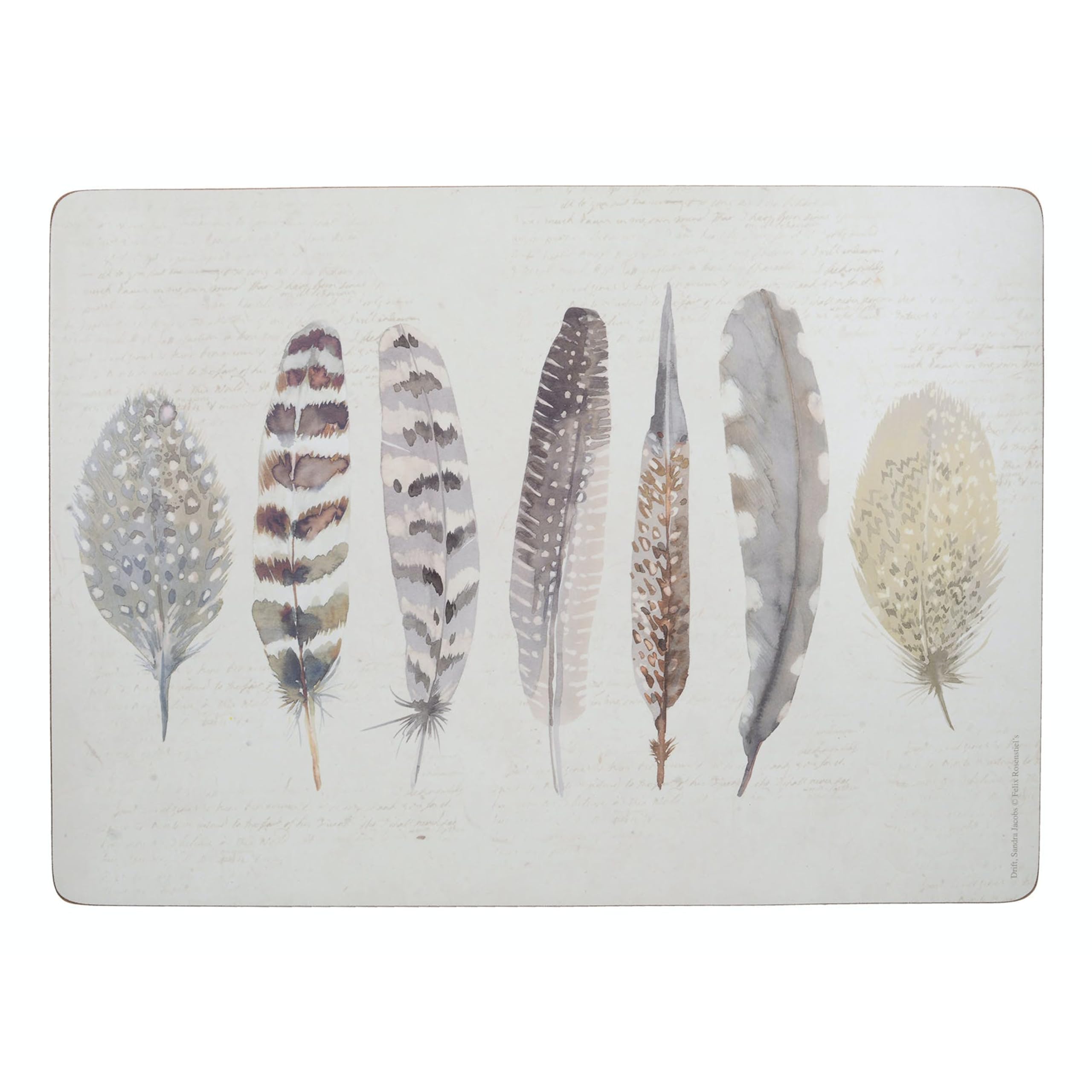 Creative Tops C000287 Cork-Backed Placemats / Table Mats with Printed 'Feather' Design, Rectangular, Multi Colour, 40 x 29 cm, Set of 4, Large Placemats