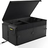 MIKKUPPA Trunk Organizer with Lid - 65L Collapsible Car Organizer, Black | Reinforced Board Resists Deformation, Sturdy Car Storage for SUV Sedan Truck Van, with Adjustable Straps and Non-Slip Bottom
