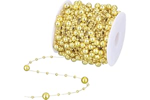WILLBOND 99 Feet Christmas Tree Beads Artificial Pearls Beads Garland Chain Plastic Bead Roll for DIY Christmas Wedding Decoration(Gold)