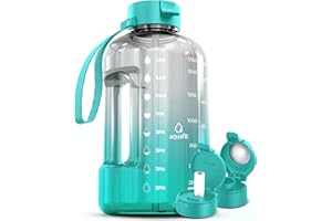AQUAFIT Half Gallon Water Bottle with Straw & Chug Lid - 64 oz Water Bottle with Time Marker and Handle - BPA-Free Water Jug, Large Water Bottles 64 oz, Hydration Packs (Teal Fade)