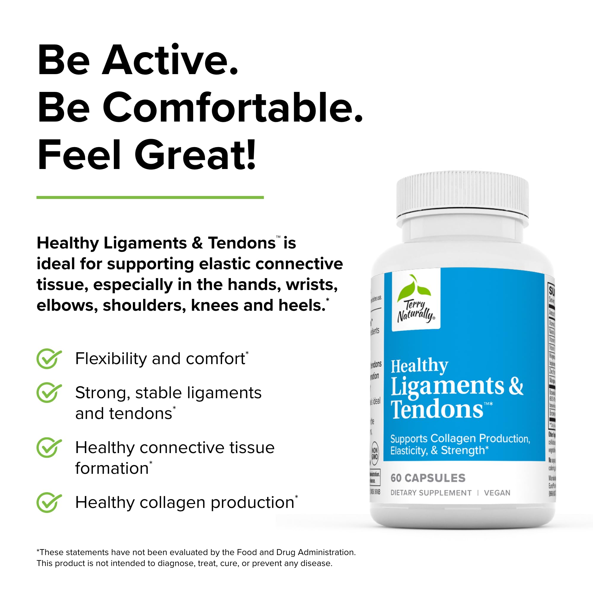 Terry Naturally Healthy Ligaments & Tendons - Dietary Supplement for Connective Tissue & Joint Lubrication Support - Non-GMO Formula to Aid Ligament & Muscle Health - 60 Capsules