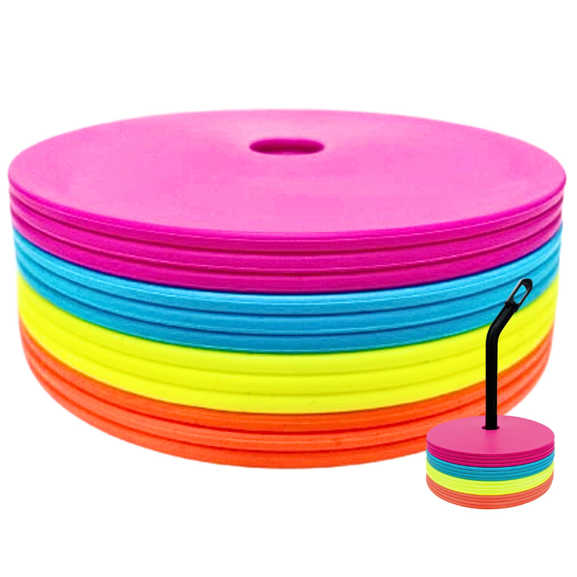 LEZER Flat Cones, 15 cm（6 inch） Spot Marker, Field Marker, Agility Marker, Soccer, Basketball, Football, Sports Agility Training, Set of 12, SGS Verified, Made in Taiwan