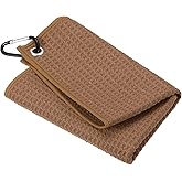 PATIKIL 12"x12" Tri-Fold Golf Towels, Waffle Pattern Towels Soft Fiber Strong Water Absorption with D Clip for Golf Lovers, Brown