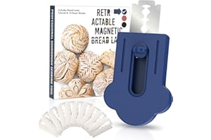 MEKER Bread Lame, Extractable Magnetic Dough Scoring Tool for Sourdough Bread Baking & Making, Includes Scoring Patterns Booklet and 10 Razor Blades, Blue