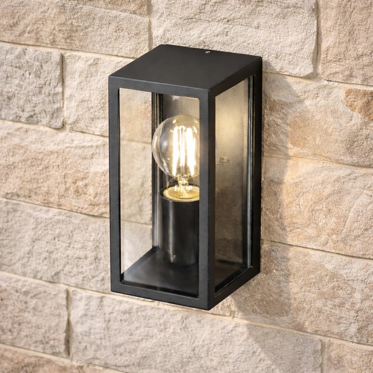 CGC Lighting Outdoor Outside Wall Light Contemporary Box Lantern Garden Porch Post Driveway Patio Lamp Weatherproof (Black Aluminium)