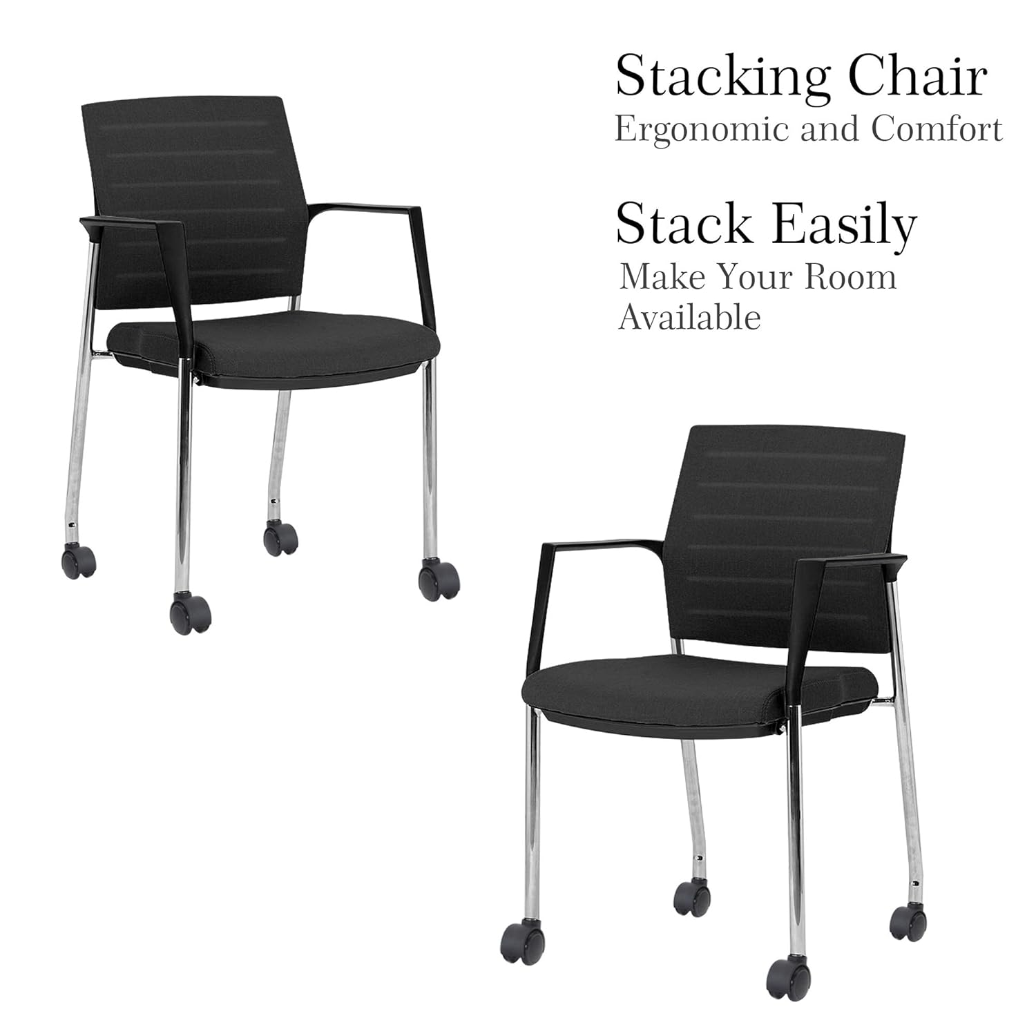 Black 2 Sets Black, Glide Mesh Upholstered Stacking Office Chair Guest