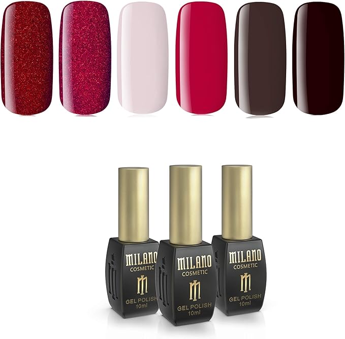 Milano cosmetic *10ML*Gel Nail PolishPack of 6 Reds