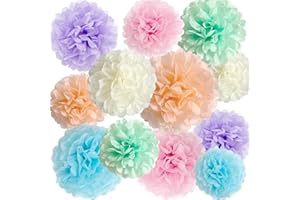 ANSOMO Pastel Tissue Paper Pom Poms Party Decorations Rainbow Ice Cream Easter Macaron Flowers Wall Hanging Décor Supplies Birthday Bridal Baby Shower Colorful Pink Purple Peach Mint Green Blue Ivory
