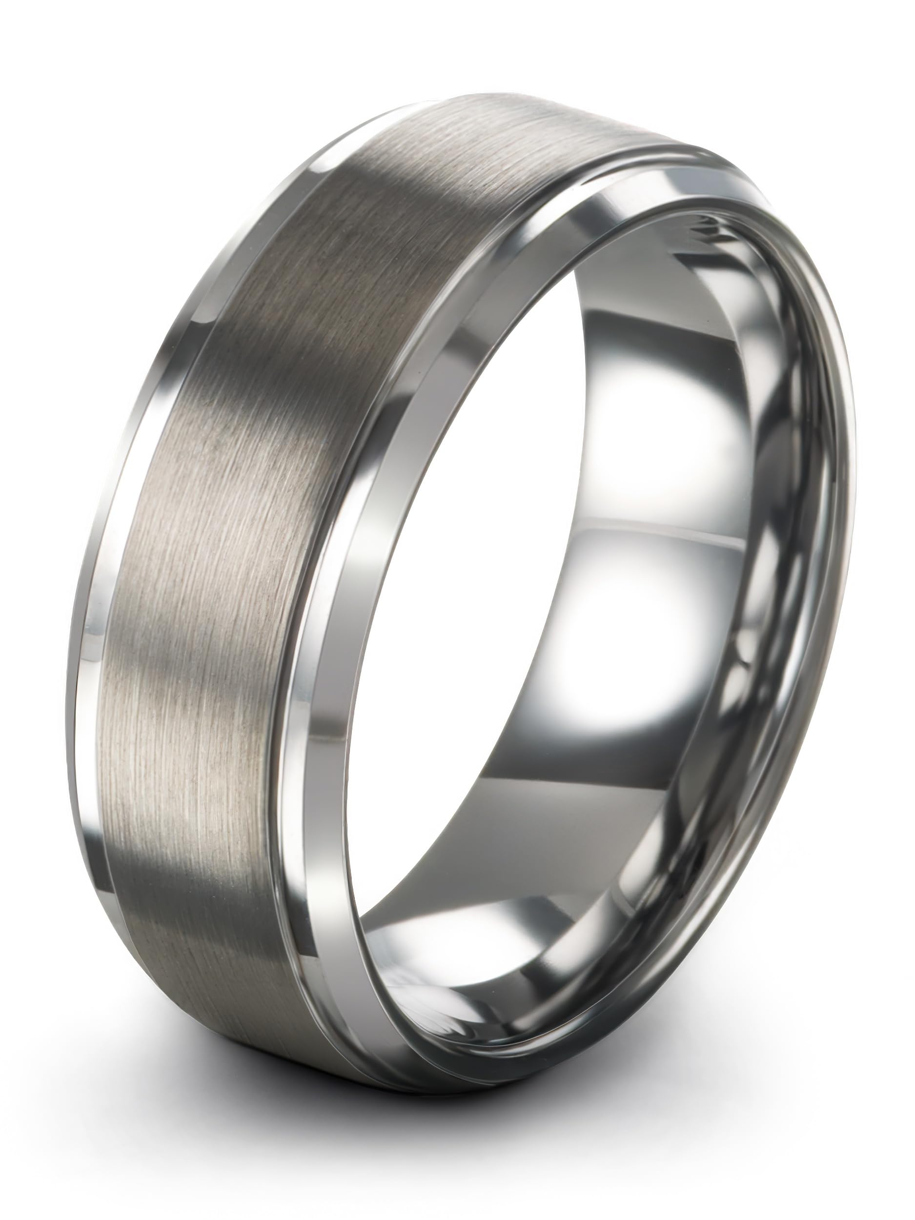 Charming Jewelers Anillo de boda de tungsteno de 0.315 in para hombres y mujeres, ajuste cómodo, borde biselado gris cepillado, tamaño 13