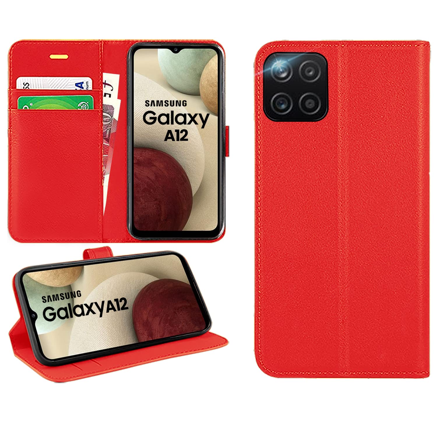 DN-Technology For Samsung Galaxy A12 Case Flip Wallet [Card Holder] [Magnetic Closure] [Kickstand] PU Leather Phone Cover 6.5 inch (RED) — image 1