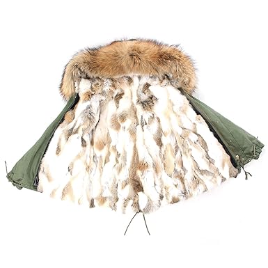 Lea Marie Damen Parka XXL Kragen aus 100% ECHTPELZ ECHTFELL Jacke Mantel Khaki Beige Nude KURZ