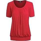 Made By Johnny Women's Scoop Neck Short Sleeve Pleated Front Blouse Tunic Top Plus Size