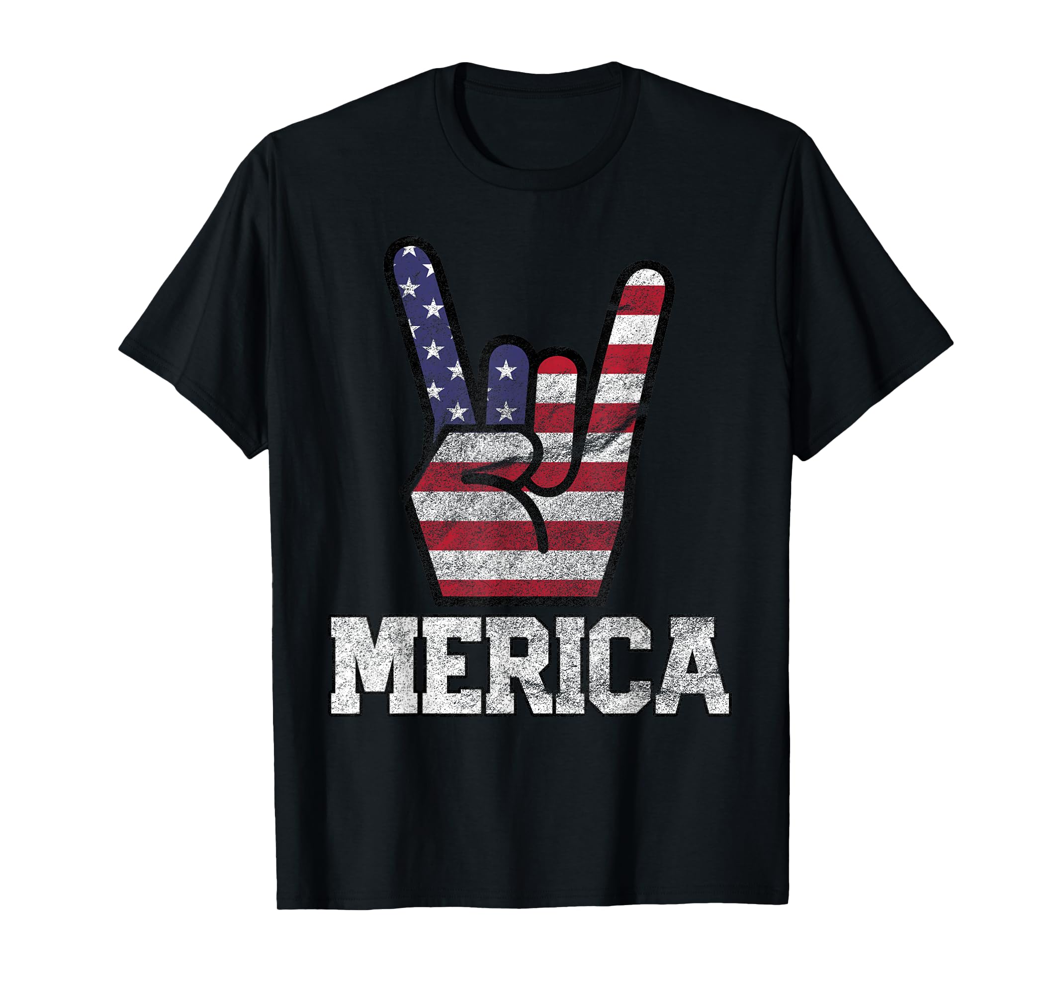 Photo 1 of ***different color*** see4 pic*** Merica Rock Sign 4th of July Vintage American Flag Retro USA T-Shirt