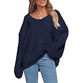 PRETTYGARDEN Women's Fall Oversized Sweaters Long Sleeve V Neck Dressy Casual Chunky Knit Loose Pullover Tops Winter Clothing