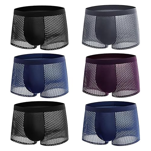 Cocila Mens Boxers Shorts 6 Pack, No Itchy Labels, Mesh Underwear Sexy Comfortable Slimming Solid Color Waistband Athletic Underwear Blue L