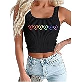 Pride Crop Tank Tops Women Cute Rainbow Hearts Graphic Tee Girls LGBT Gay Pride Crop Tops Casual Sleeveless Tshirt