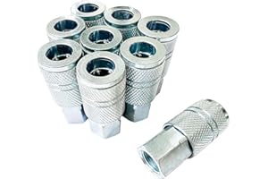 SANFU 3/8 High Flow Air Fittings, 3/8 Inch Flow Size, Industrial M-Type Coupler, 3/8 Inch Female Threads Size, Steel Material, 300PSI, 9 Pieces Air Compressor Accessories Fittings