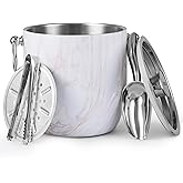 Golden Cudgel Insulated Ice Bucket, 3L Double Wall Stainless Steel Ice Bucket with Tongs,Lid, Scoop and Strainer, Ice Buckets for Parties,Cocktail Bars, Chilling Beer, Champagne, Wine Bottles