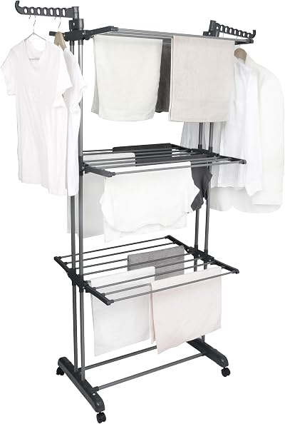 BARGAIN FACTORY 4-Tier Airer Clothes Drying Rack Large Adjustable Grey