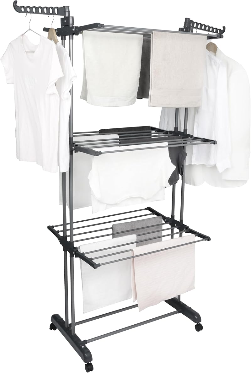 BARGAIN FACTORY 4-Tier Airer Clothes Drying Rack Large Adjustable Grey