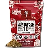 Organic Mushroom Powder Extract -Superfood 10 Supplement 14x Stronger 100% Pure USDA Immunity Booster- Reishi, Chaga, Cordyceps, Shiitake, Lions Mane, Turkey Tail and More. Add to Coffee/Tea 60 Grams