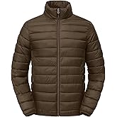 Zoofly Mens Lightweight Puffer Jacket Thermal Windproof Water Repellent Quilted Padded Puffy Coats for Travel Casual Hiking Brown M