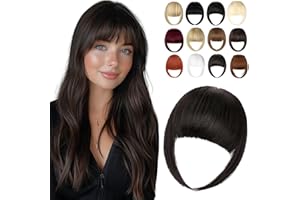 Cephermer Clip in Bangs, Synthetic French Bangs Hair Clip, Dark Brown Fake Bangs Fringe with Temples Hairpieces for Women Natural Curved Bangs Clip in Hair Extensions for Daily Wear