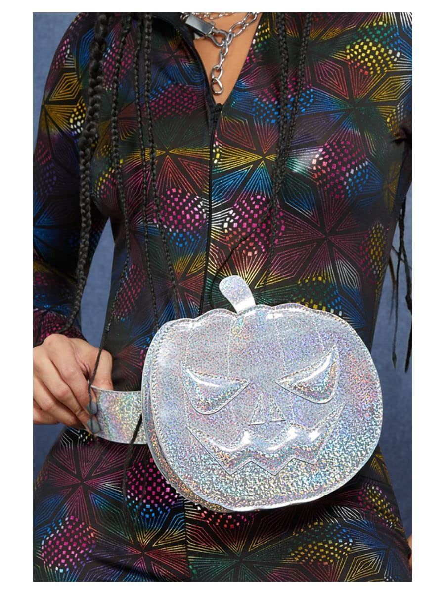Smiffys Fever Holographic Pumpkin Bum Bag, Silver, Fever Accessories Fancy Dress, Fever Dress Up Accessories
