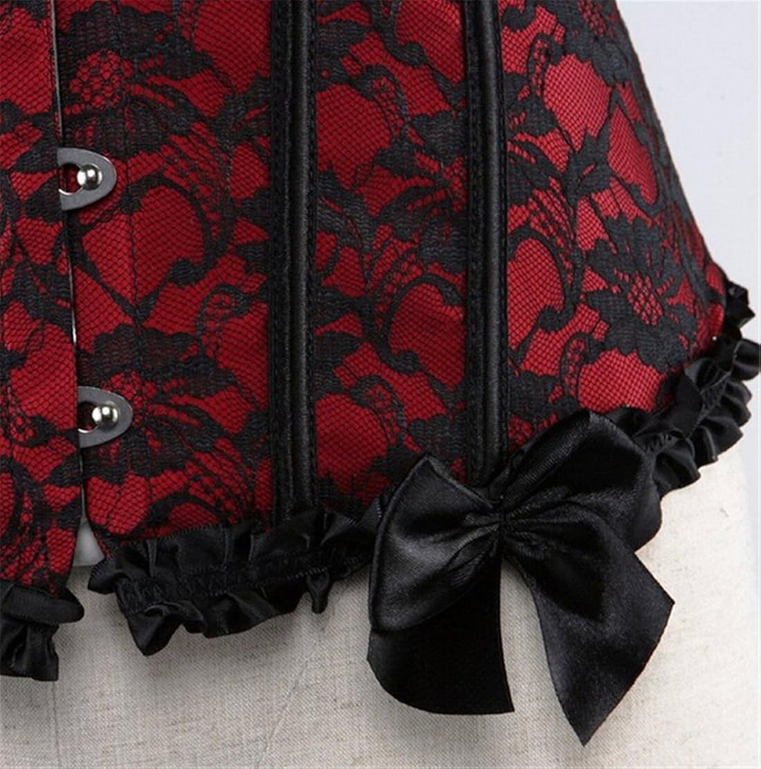 Womens Floral Black Lace Trim Corset Overbust Waist Cincher Bustier Top: Clothing