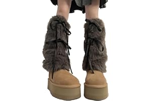 15.7in Bow Fluffy Leg Warmers, Y2K Warm Faux Fur Furry Leg Warmers Women, Winter fuzzy Long Boot Cuff Covers