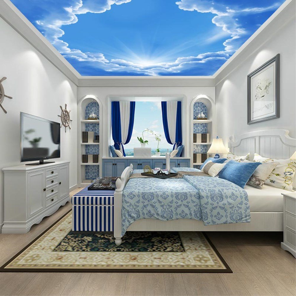 Lmopop 3d Ceiling Wallpaper Nature White Clouds Blue Sky Wall