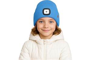 ATNKE Kids LED Lighted Lined Fleece Beanie Hat, USB Rechargeable 4 LED Run Headlamp Bright Cap Gifts for Boys and Girls