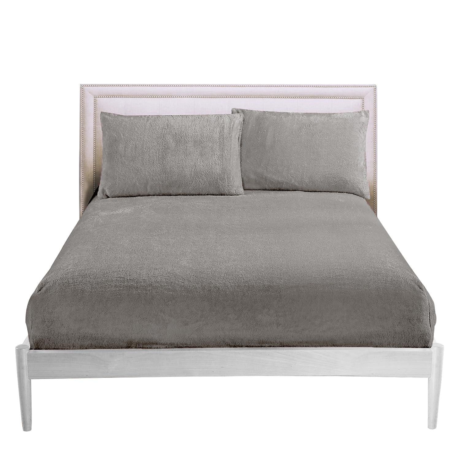 GC GAVENO CAVAILIA Double Fitted Sheet - Soft Fluffy Warm Fleece Bed Sheet with Elastic Corners (137x193cm), 25cm Deep Fitted Sheet for Double Bed - Easy Care Bedding Double Bottom Sheet,Silver — image 1