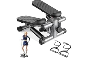 Sweetcrispy Mini Stair Steppers with Resistance Bands for Exercise at Home, Portable Exercise Twist Stepper Machine for Full Body Workout, 300LBS Capacity