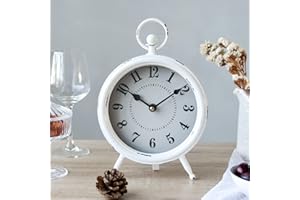 EMAX HOME Vintage Rustic White Table Clock on Stand, Decorative Desk and Shelf Clock, Rustic Mantel Clock Farmhouse Clock Non-Ticking