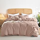 Wake In Cloud - Cotton Duvet Cover Set, Queen Size, Dusty Rose Pink, 100% Washed Cotton, Linen Like Textured, Breathable Percale Durable Comfy Farmhouse Neutral Bedding Set, 3 Pieces