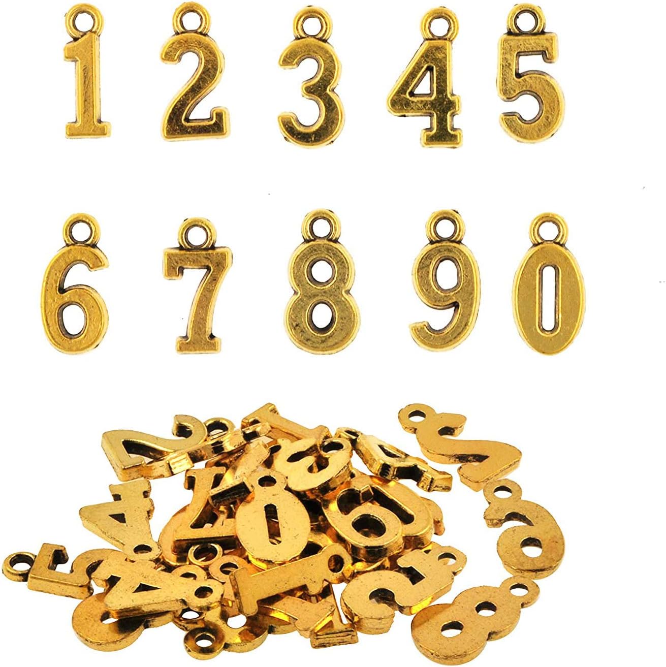 Gold Number Charms for Necklaces, Bracelets, Pendants, Jewelry Making, 09 Metal