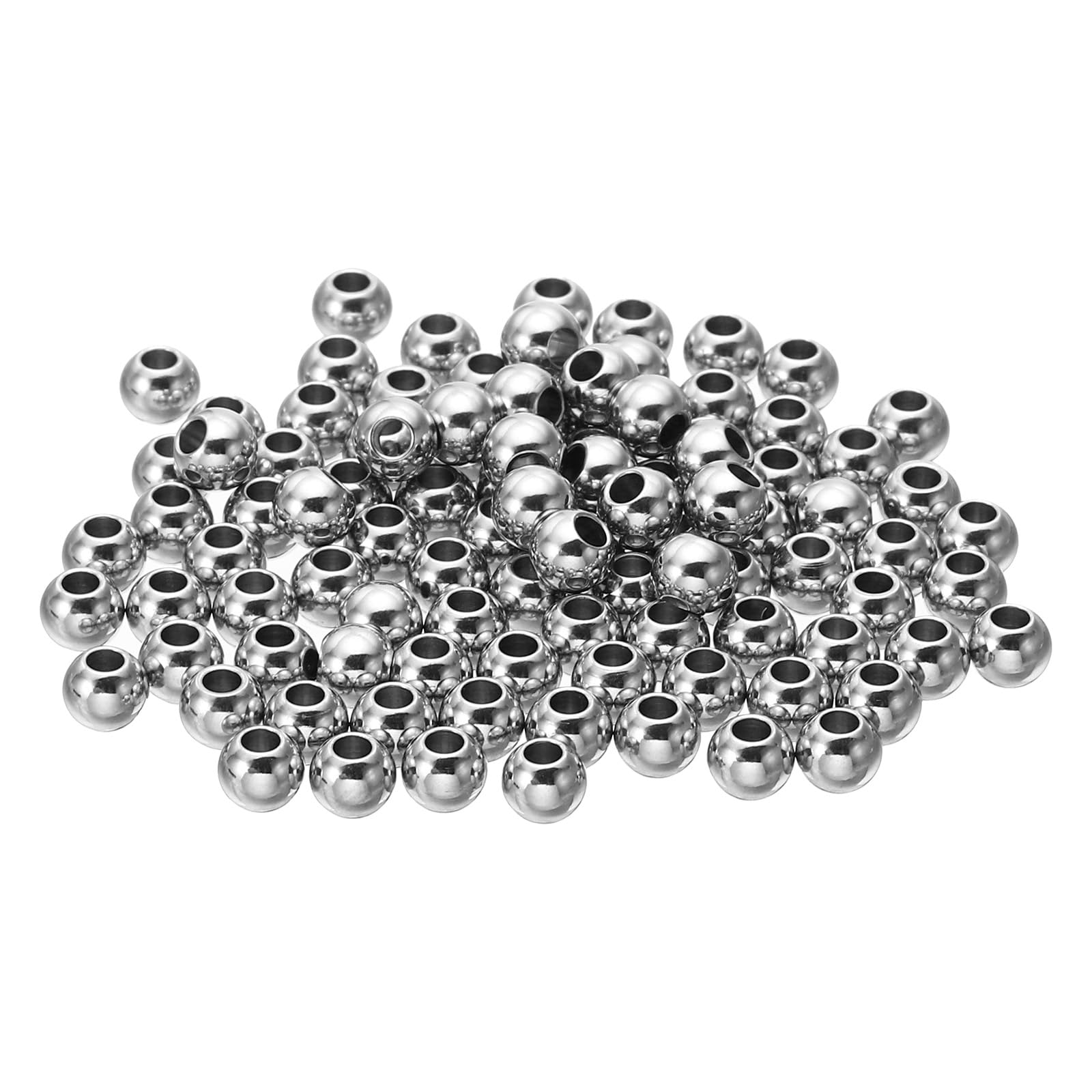 PATIKIL Smooth Round Spacer Beads, 100 Pcs 5mm OD 2mm ID 304 Stainless Steel Loose Balls Spacers Metallic Seamless Ball Beads for DIY Bracelet Necklace Earring Jewelry Making, Silver