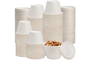 SOUJOY 100 Pack Disposable Cups with Lids, 130ml/4.5Oz Bagasse Compostable Ice Cream Cup, Small Condiment Portion Sample Cont